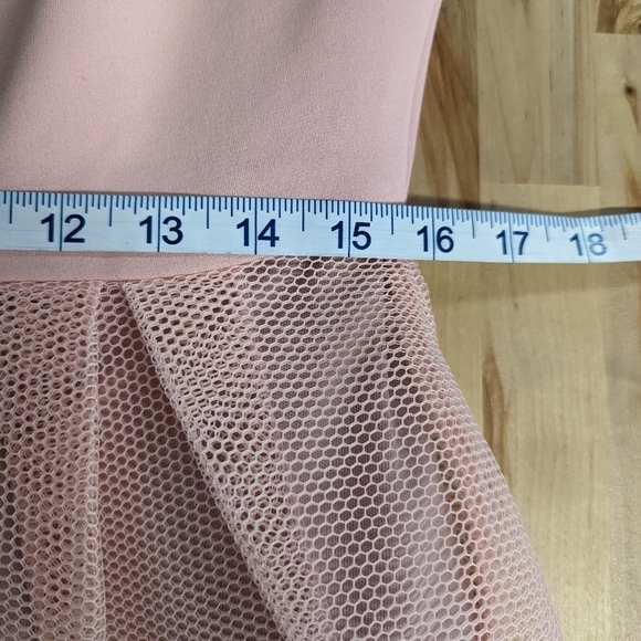 GIANNI Bini Pink Ponte and Mesh Overlay Off the Shoulder Midi Dress L Romantic - Picture 12 of 15